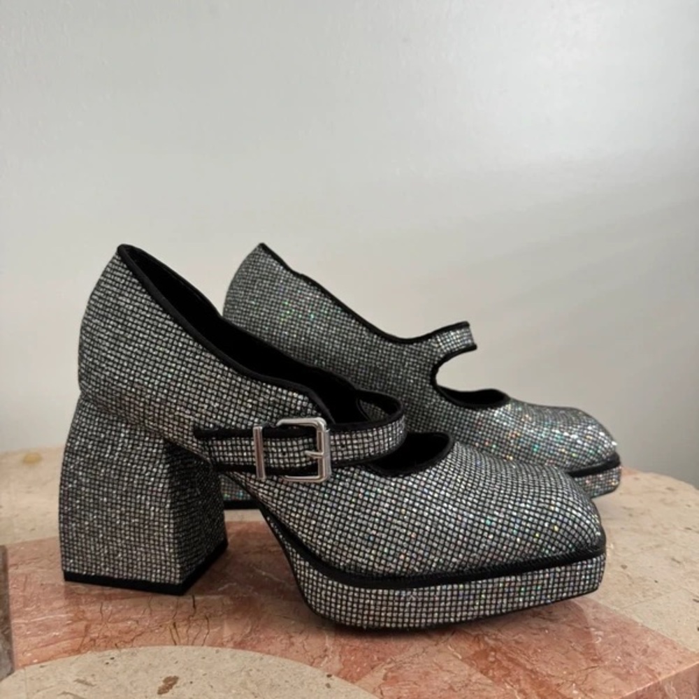Gianni Bini Silver Glitter Block Heels